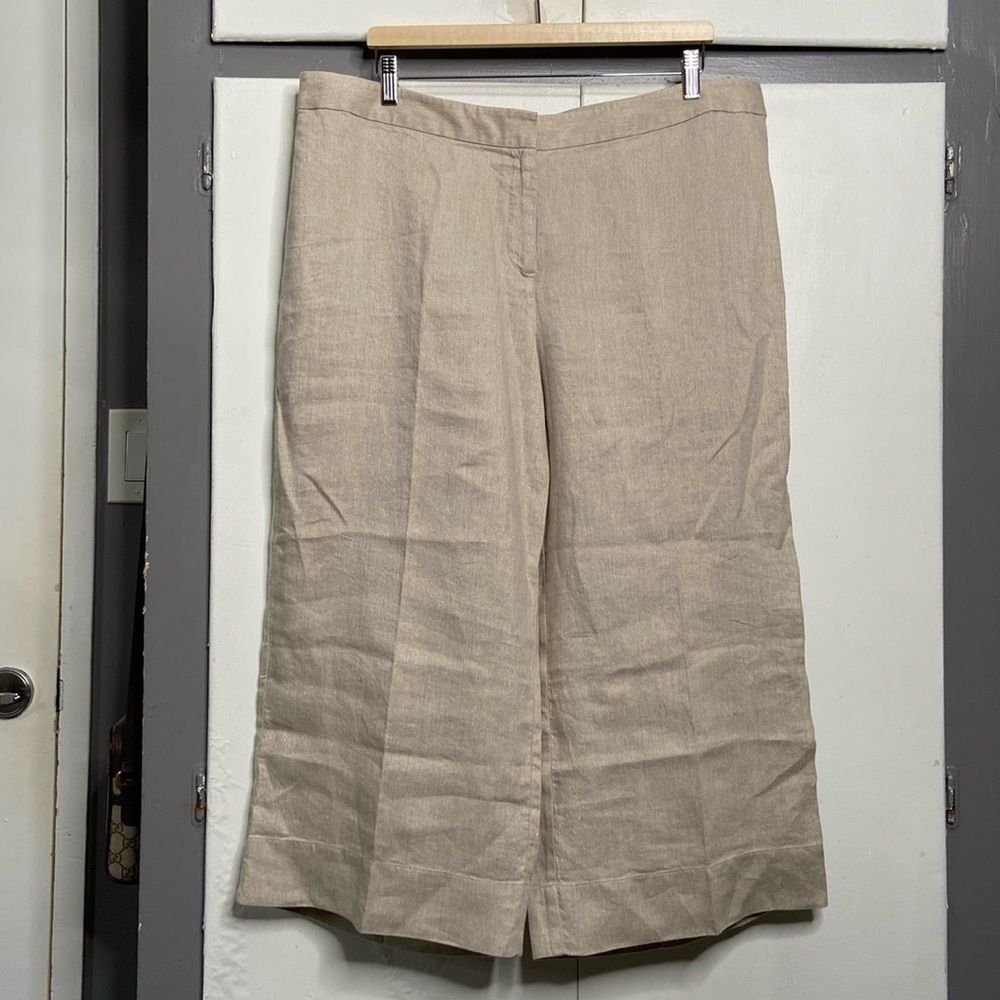 j jill linen blend crop beige wide leg pants 18 zip up metallic shine